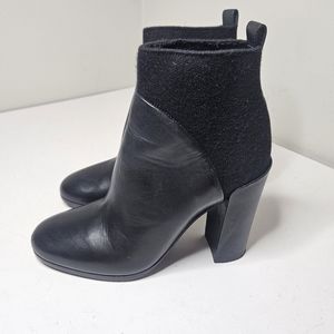 Vince Emerson Contrast Heeled Bootie Black Wool At Ankle Chunky Heel 7 37
